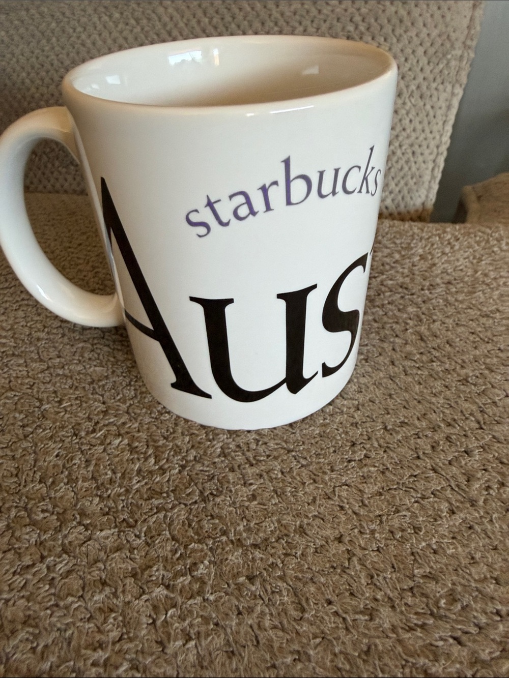 Starbucks Australia White Mug with Black and Purple Lettering